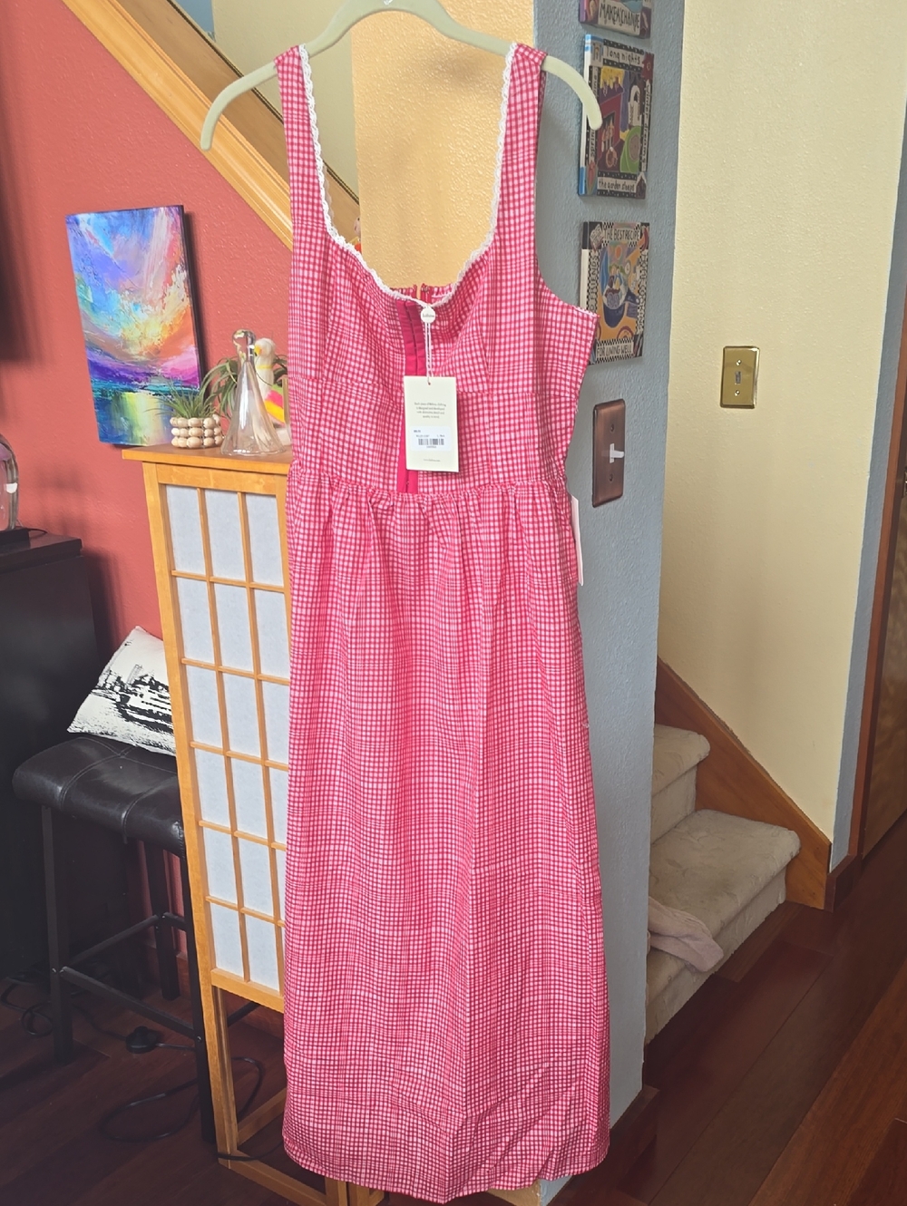 NWT Bohme Kenzie Plaid Midi Dress in Red Size Large=10 - Picture 15 of 17